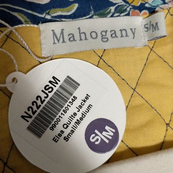 NWT  Mahogany Elsa quilted floral robe jacket belted oversized short cotton S/M - Picture 4 of 9